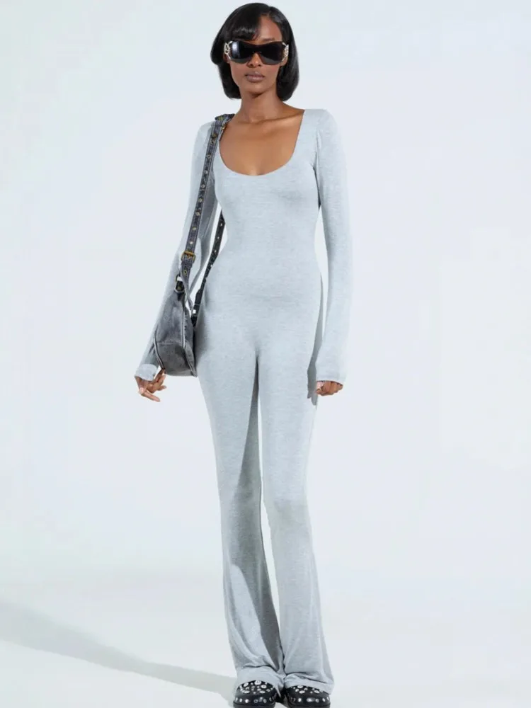 

Однотонные женские комбинезоны на осень-зиму с длинным рукавом и круглым вырезом, свободные модные уличные комбинезоны, широкие брюки, брюки 2025