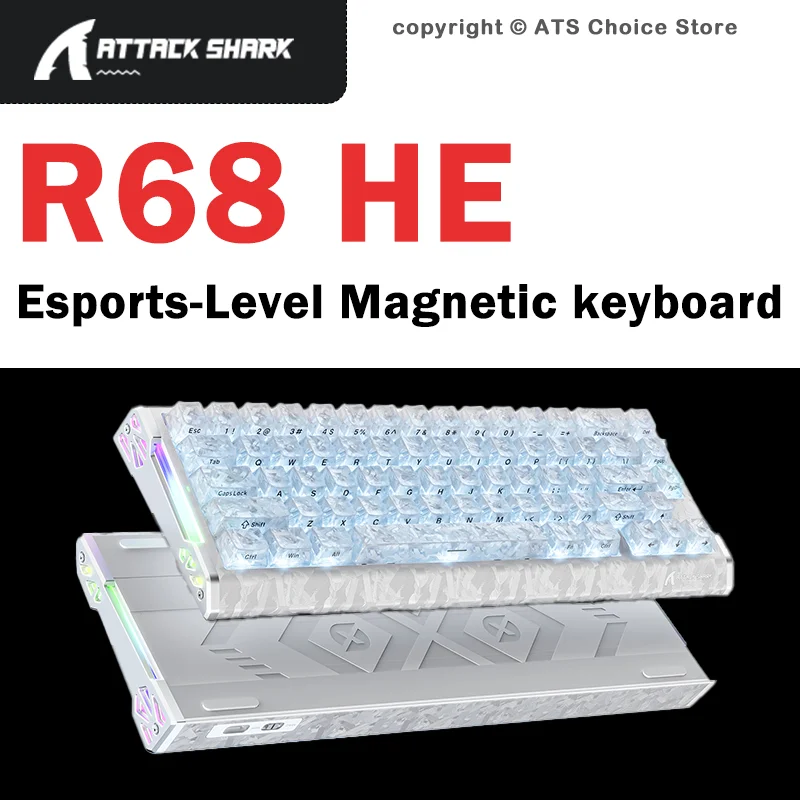 ATTACK SHARK R68HE Esports-Level Magnetic Gaming Keyboard 66 Keys Wired 8KHz 0.005mm RT Hall Effect Low Latency RGB Carbon Fiber