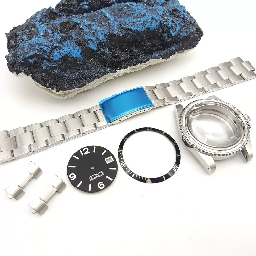 39.5mm Vintage Stainless Steel Watch Case & 3-Link Bracelet, Fits NH35A/NH36A Auto Movements, Luminous Watch Mod Kit