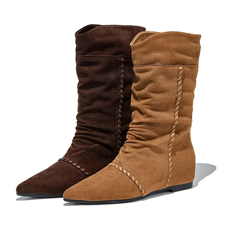 

AIYUQI Women Ankle Boots Pointed-Toe Invisible Height-Enhanced Women Motorcycle Boots Large-Size Western Female Cowboy Boots