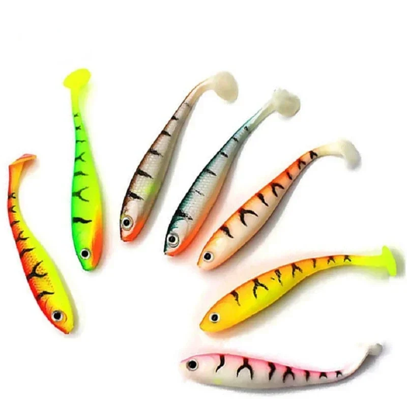 5PCS T-tail Rockvibe Soft Bait 7cm 2.1g Artificial Worm 3D Fish Eye Wobbler Bait for Jig Head Predator for Perch Fishing Lure