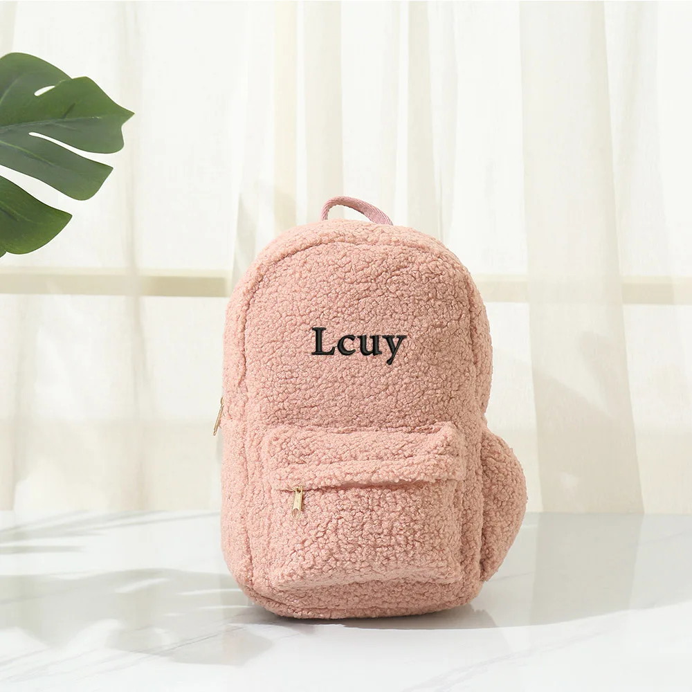 Custom Lamb Wool Backpack Women\'s Bag Large Capacity Plush Bag Personalized Name Backpack Children\'s Cartoon Cute Schoolbag