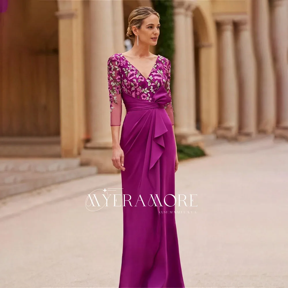 

2025 New Arrival Elegant Mother of The Bride Dress V Neck Floral Pleated Ruffle Mother Dress For Formal Wedding Guest Customized