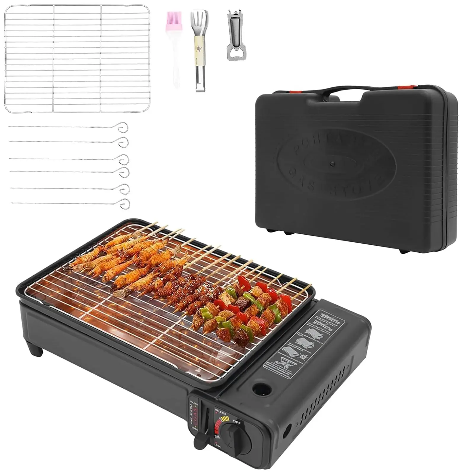 

Portable Gas Grill Butane Stove, Camping Stoves with Grilling Net & Carry Case, Tabletop Bbq Grill Butane Camping Stove, Outdoor