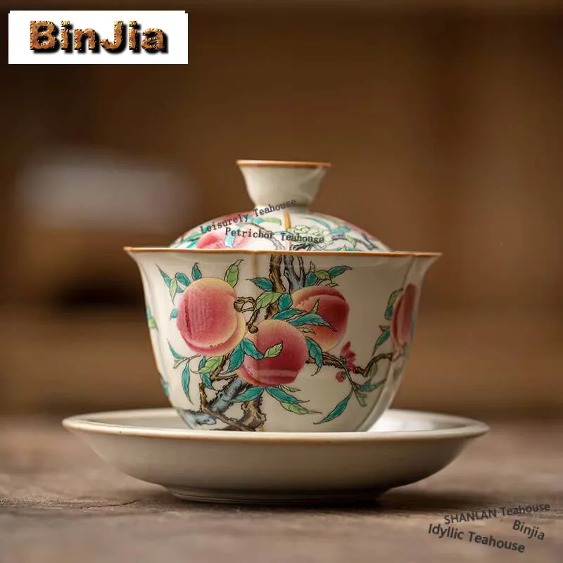 

160 мл имитация песен Ru Kiln Gaiwan Zen Cream Peach Three Talent Tea Tureen, чайник, крышка, чаша, китайский чайный сервиз, украшения, подарки