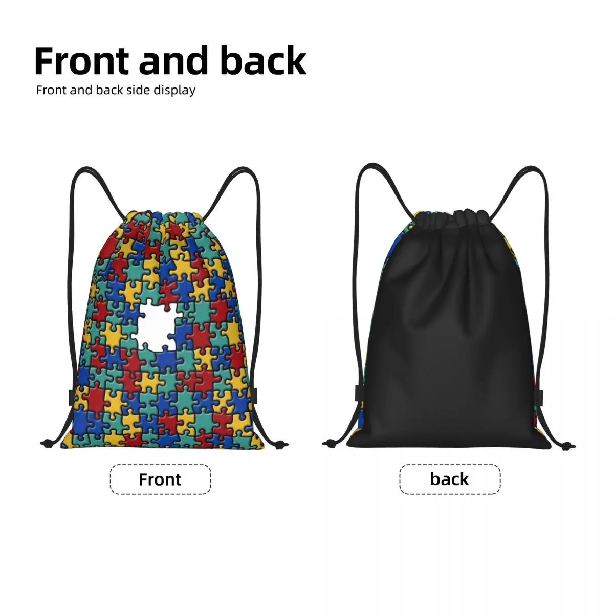 Colorful Puzzle Autism Awareness Drawstring Backpack Sports Gym Bag for Women Men Shopping Sackpack