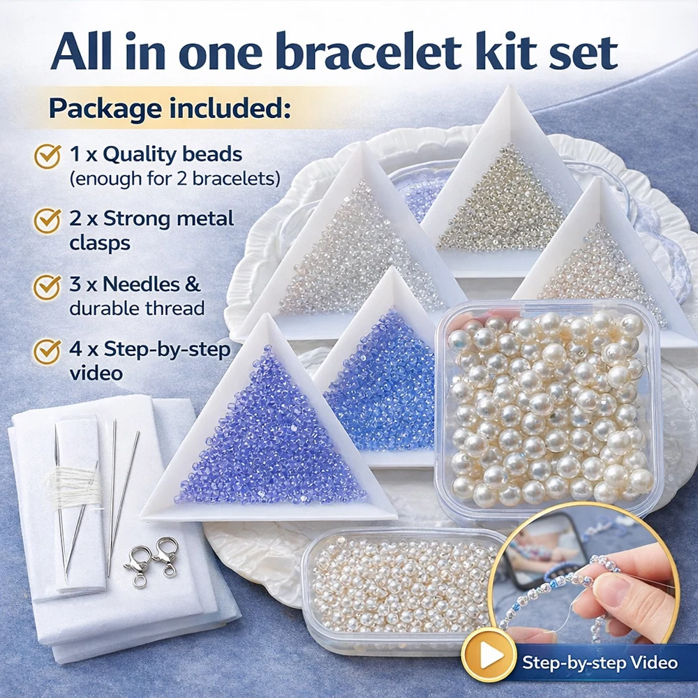 Adult DIY Bracelet Making Kit with Quality Pearl Beads All-In-One Set Includes Easy-to-Follow Tutorial for Crafting Beginners