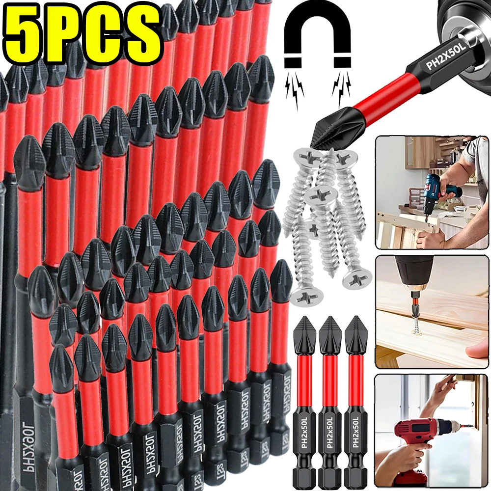 50-150mm Forte Set di cacciaviti a croce magnetici in acciaio legato PH2 Testa in batch Punte per cacciavite elettrico antiscivolo Punta da trapano a percussione