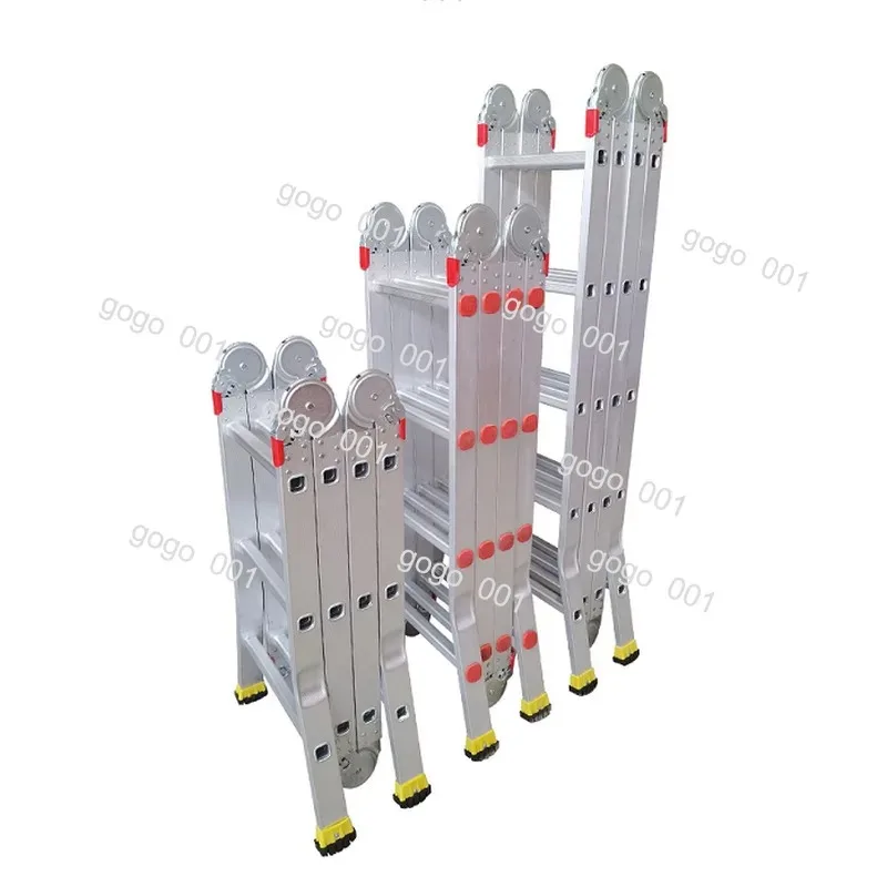 Factory Aluminum Folding Ladder | 4-Section Telescoping Extension Ladder | Straight Joint Design for Industrial/Home Use
