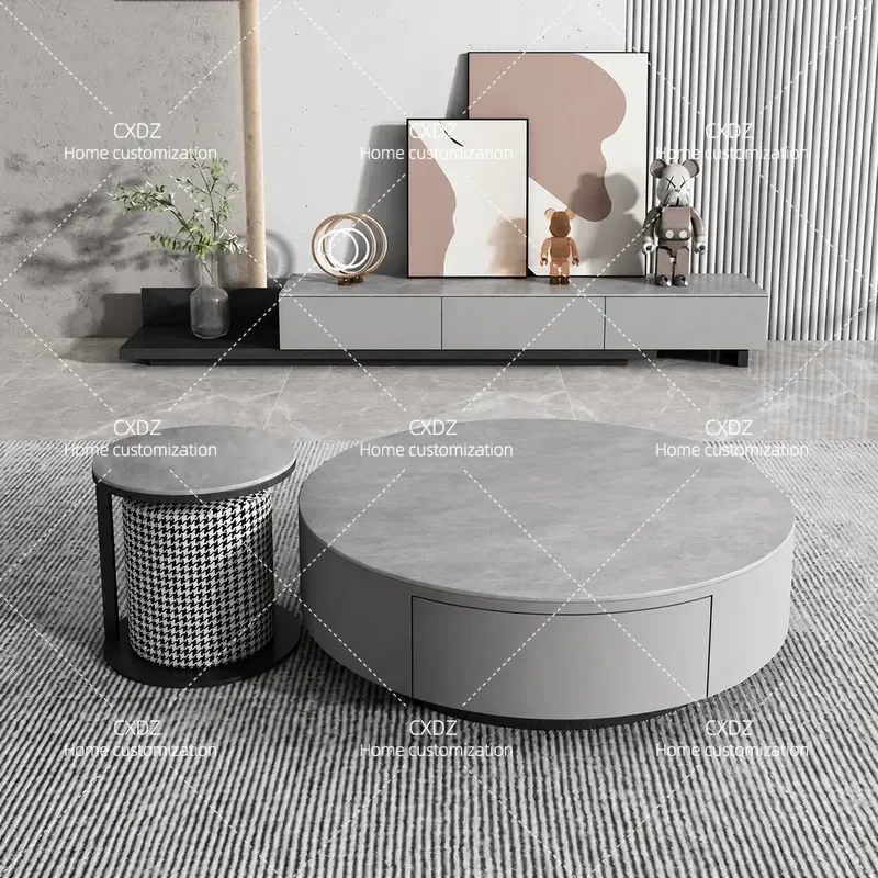 Minimalist Round Sintered Stone Coffee Table Modern Light Luxury Living Room Furniture Small Apartment Nordic Style