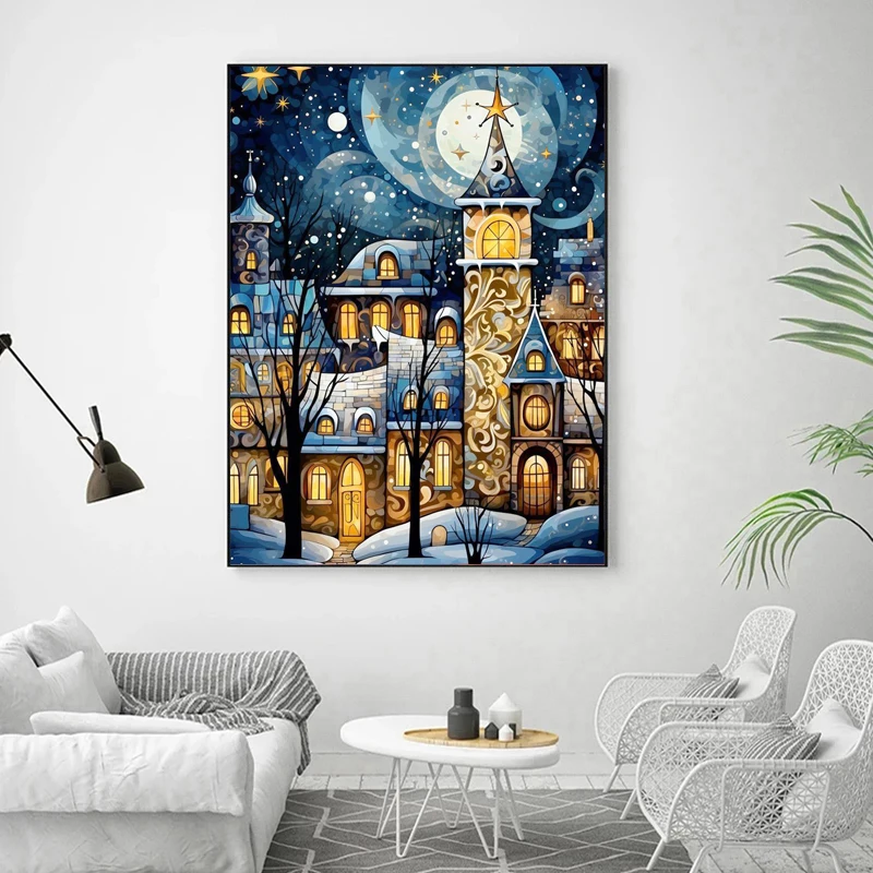 Landscape City 100% Fairy Dust Drill Diamond Painting Moon Full Crystal Diamond Embroidery Cross Stitch Kit AB Mosaic Home Decor