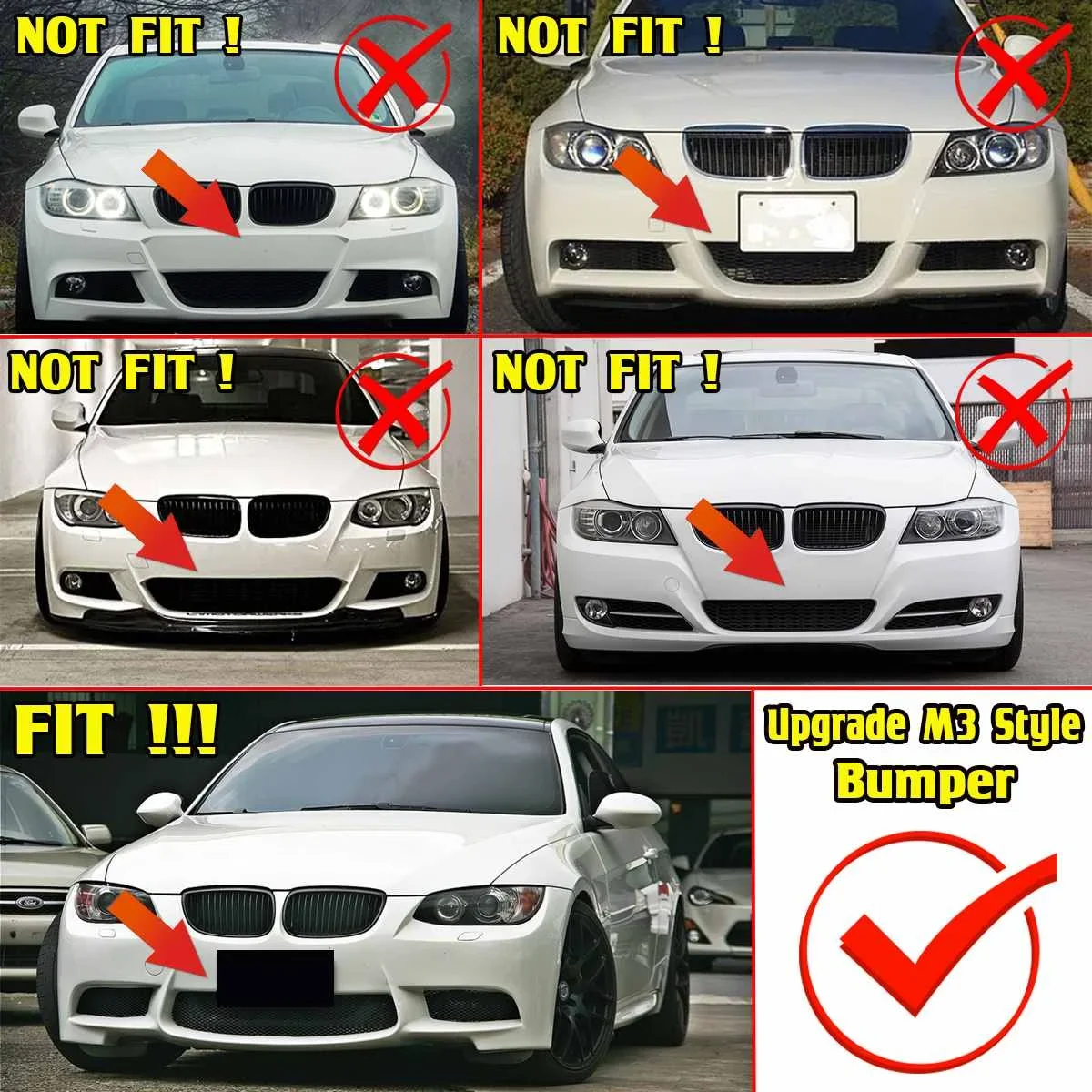 M3 Style Car Front Bumper Lower Fog Light Lamps Grilles Grille Replacement For BMW 3-Series E90 E91 E92 E93 2006-2011