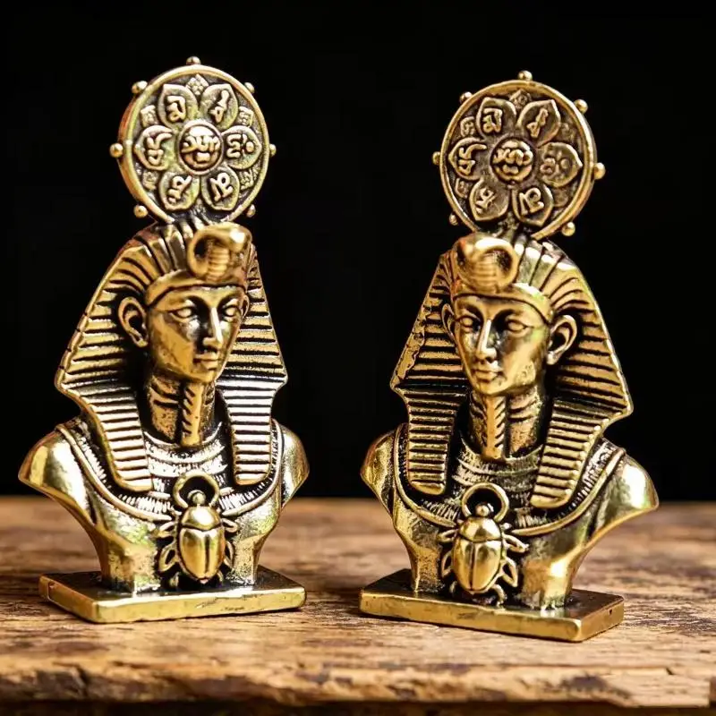 Rustic Solid Brass Ancient Egypt Pharaoh Sun Figurine Mini Desk Ornament for Home Bookshelf Living Room Decor Unique Gift