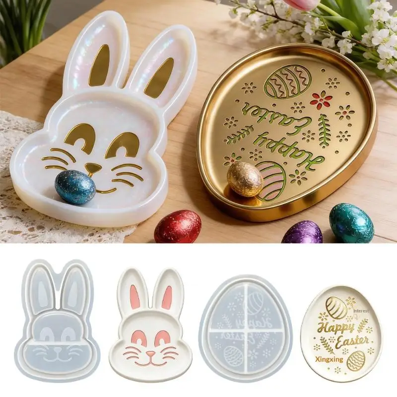 ● Molde de silicona con forma de huevo para bricolaje, posavasos de conejo, plato de almacenamiento, moldes de yeso, hormigón y resina, herramienta para manualidades y decoración del hogar