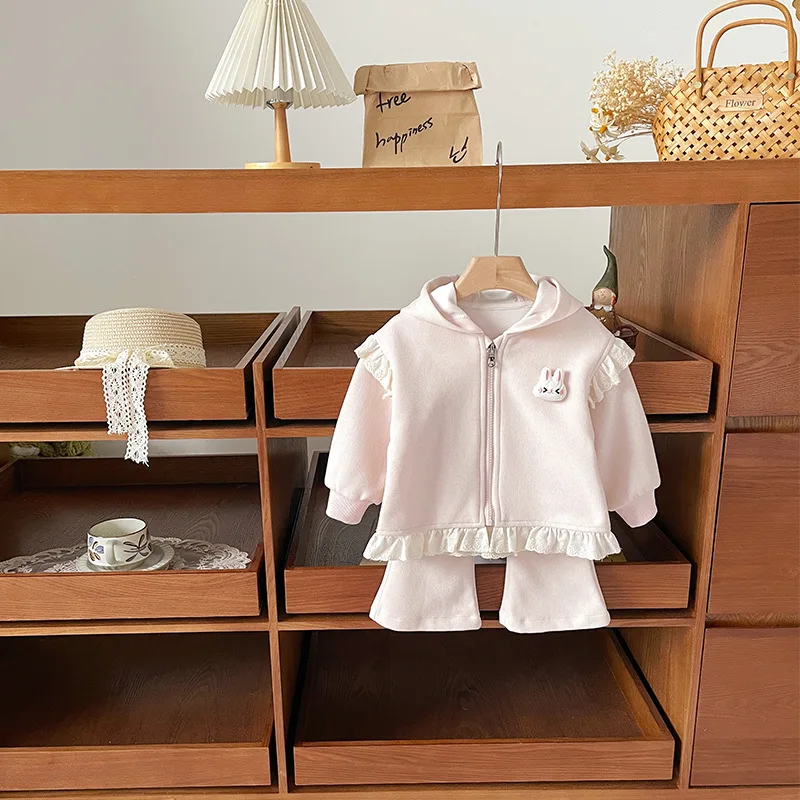 

Children's Sets Rabbit Hooded Zipper Sweater & Pants 2-Piece Set Korean Style Girls Autumn Outfit Trendy Fall Clothes