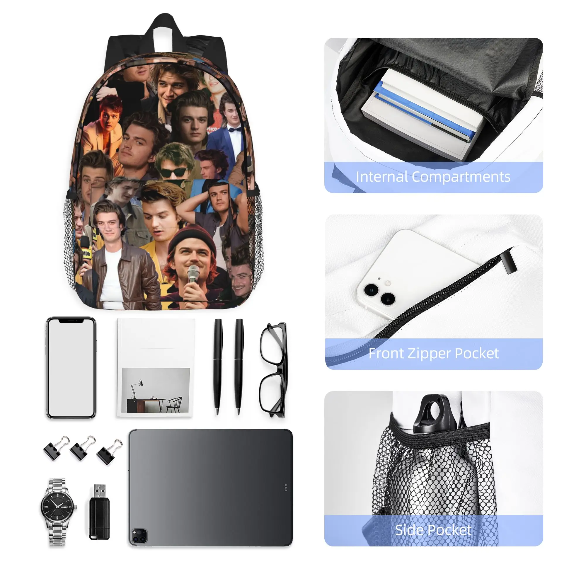 Joseph Keery Photo Collage Backpack Hot Sale Daypack Large Capacity Boys Girls BookBag Shoulder Bags for Men Women School Bag