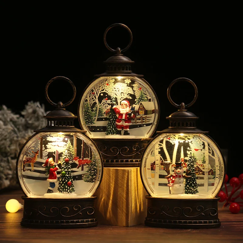 Christmas Decorative Wind Lantern Holiday Gift Snowman Santa Claus Style 2023 New Year Family Decorate Party Ornament Accessorie