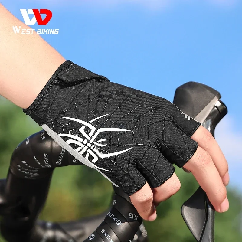 

WEST BIKING Half Finger Cycling Gloves Cool Spider Pattern Summer MTB Road Bike Gloves Full Finger Touch Screen Sports Gloves