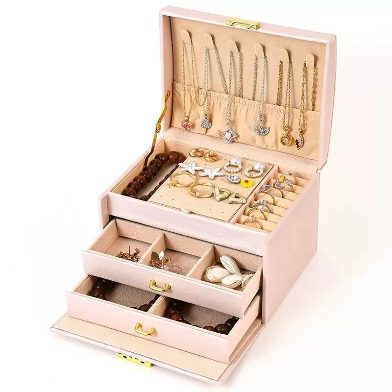 Abschließbare Dreischichtige Schmuckbox Multifunktionale Schmuckaufbewahrung Organizer-Etui – Detail 8