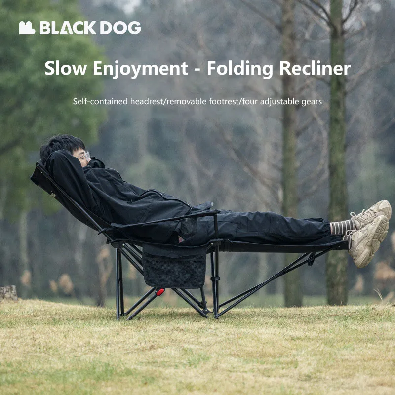 Blackdog Camping Chair Folding Recliner Portable Adjustable Lounger for Outdoor Picnic With Removable Headrest Pillow