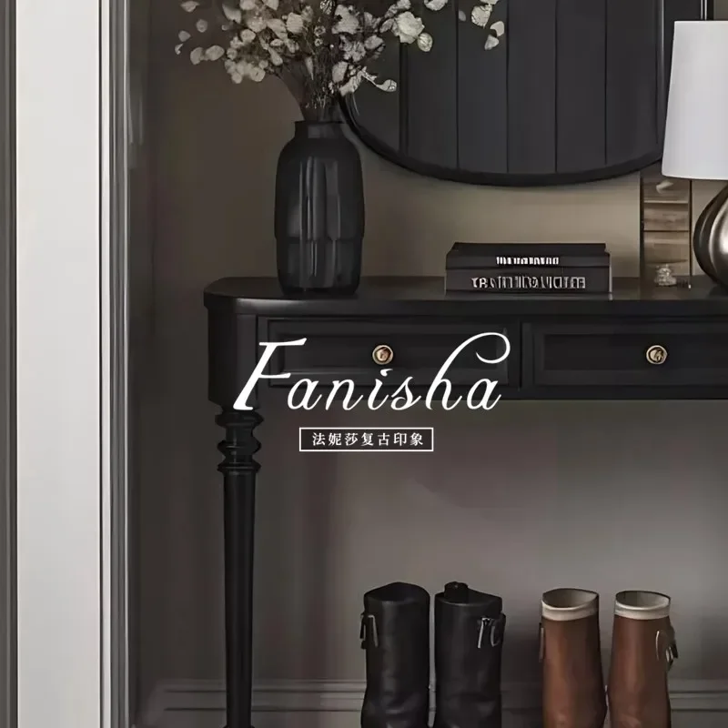 French solid wood entrance table against the wall ultra-narrow entrance platform corridor aisle cabinet retro entry black side