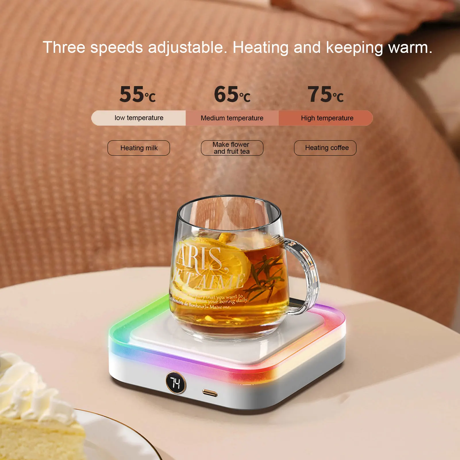 เครื่องอุ่นแก้ว Thermostatic เครื่องทําความร้อนอย่างรวดเร็ว 3 การตั้งค่าอุณหภูมิ เครื่องอุ่นถ้วยสําหรับนมกาแฟ