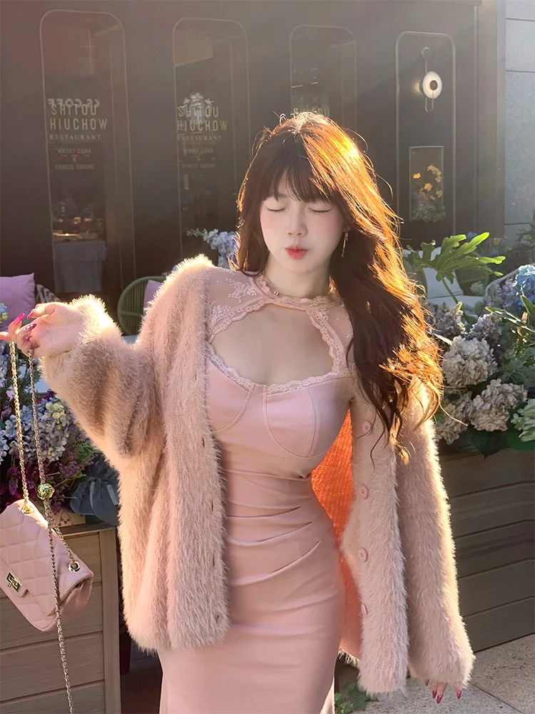 

Soft Thiened Knitted Cardigan Women's Casual Loose Sle Warmth Outerwear Autumn Winter Faion plus Size V-Ne Long Sve