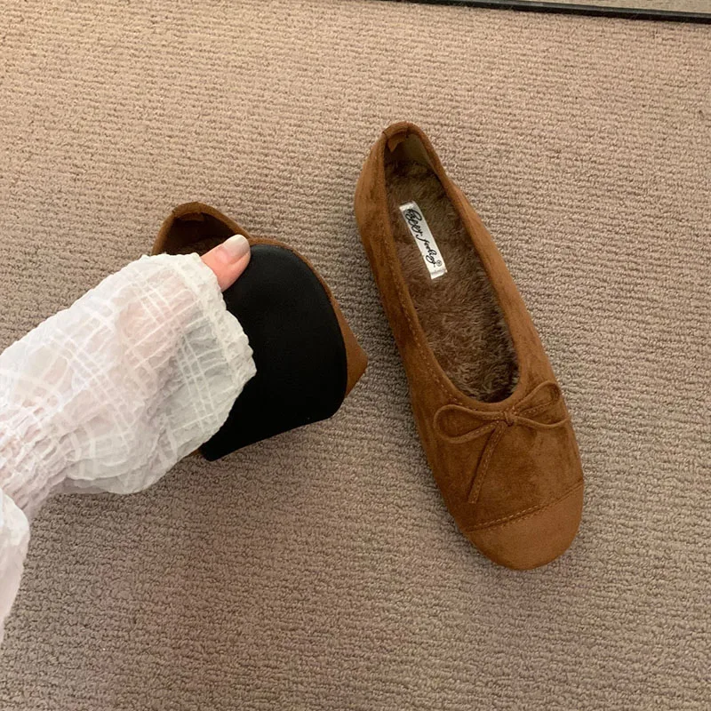Modische Ballerinas mit runder Spitze für Damen, warme, lässige Damenschuhe, Pelzschuhe für Damen, neues Schuhwerk – Detail 6