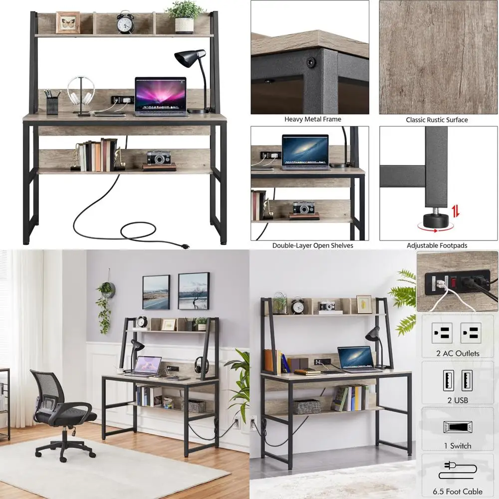 

47 Inch Home Office Writing Desk with Power Outlets and USB Charging Ports for Studying and Gaming