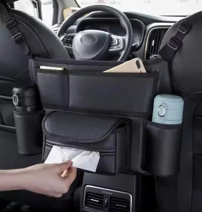 กระเป๋าจัดระเบียบเบาะรถยนต์แขวนกระเป๋าเก็บสำหรับเบาะหน้าพร้อมกระเป๋าหลายช่องปลอดภัยกันลื่นอุปกรณ์เสริมในรถยนต์เครื่องมือ