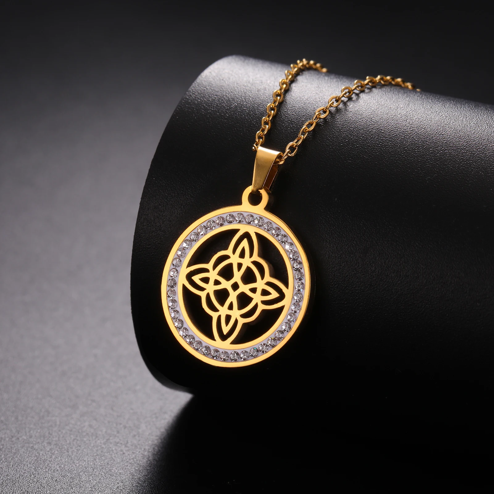 Skyrim Hexerei Hexen knoten Halskette Edelstahl klar Zirkon runde Anhänger Halsketten Amulett Wicca Schmuck Geburtstags geschenk – Detail 13