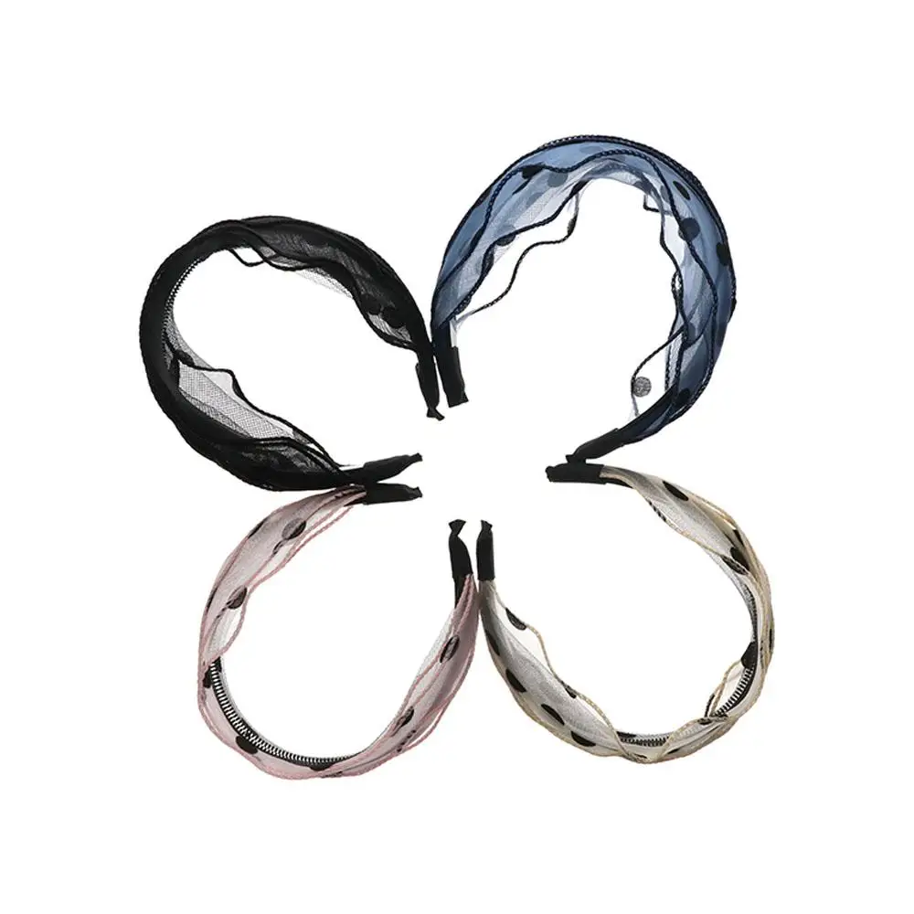 

Brimmed Non Slip Mother Hair Hoop Wash Face Headband Wave Point Korean Headwear Women Headband Mesh Hairbands Wide Hair Band