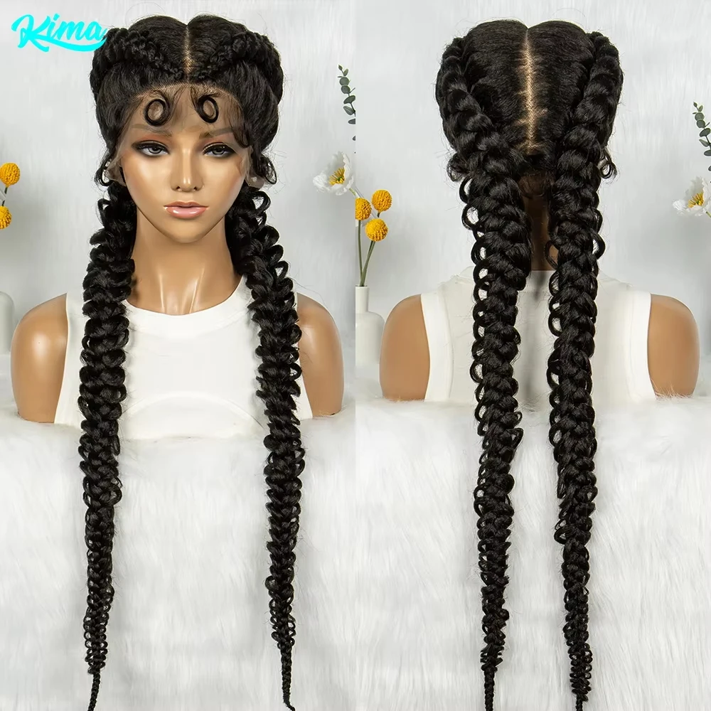 Twisted Braids Wig Synthetic Boxer Braided Wigs Lace Front Wig Loose Dutch Braids With Fishtails For African Women