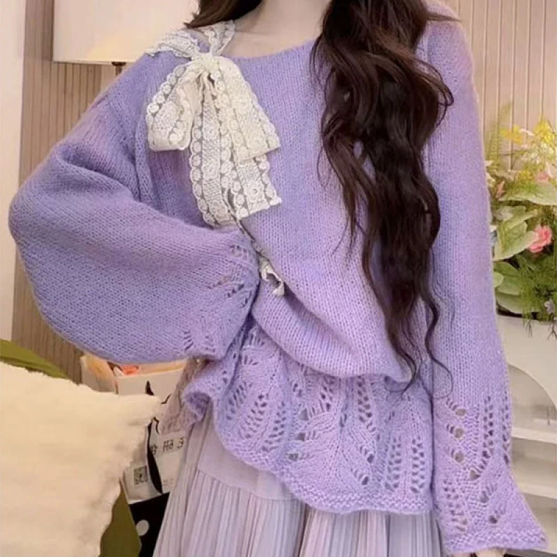 Suéter de Punto Calado con Mangas Largas para Mujer, Estilo Nuevo de Principios de Otoño, Top Suave y Cómodo con Diseño de La...