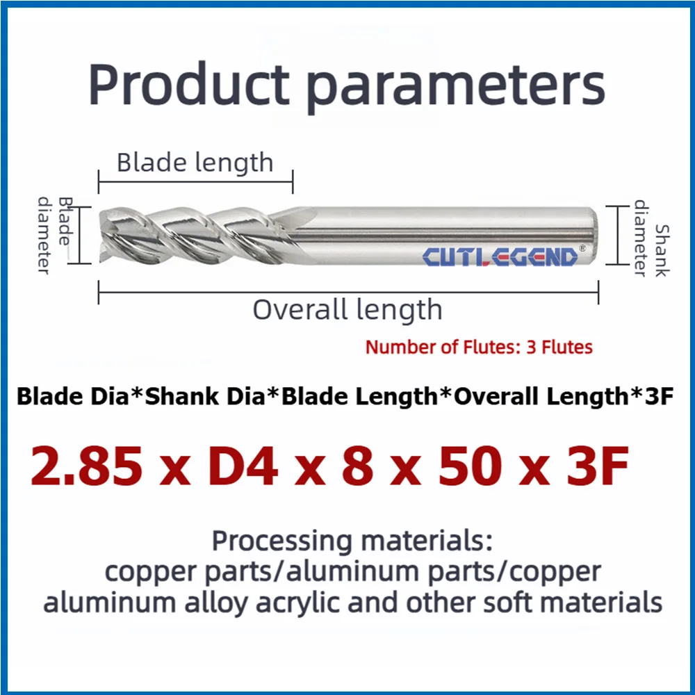 HRC60 Unbeschichteter Vollhartmetall-Schaftfräser 1,0-4,95mm 50/75/100mm Länge Wolframstahl-Fräser Speziell für Aluminium – Detail 5