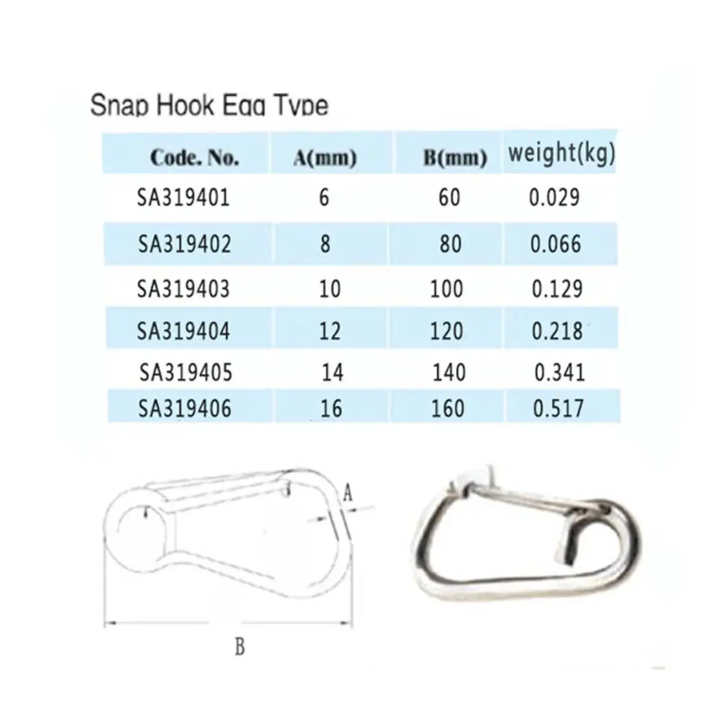 

Spring Snap Hook Stainless Steel Boat Clip Carabiner Rigging Clasp for Sailing Anchor Hiking Camping