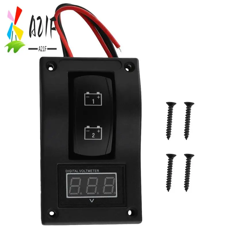 A21F-12-24V LED Dual Battery Test Panel Rocker Switch Car Truck Marine Boat Voltmeter 4P ON-OFF-ON