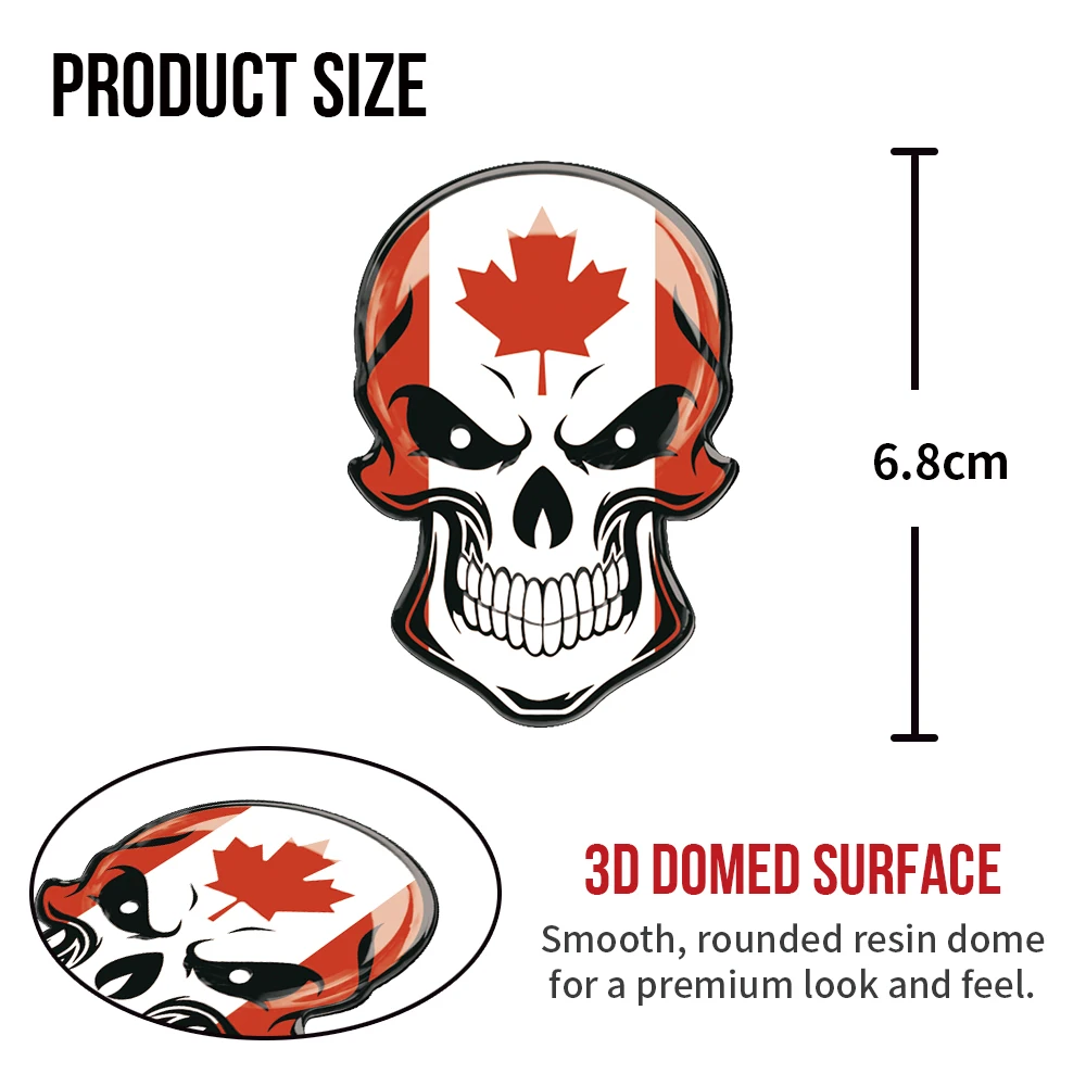 Canada Flag Skull 3D Resin Domed Sticker Canadian Maple Leaf Emblem Self Adhesive Decal Car Motorcycle Helmet Laptop Auto Decor