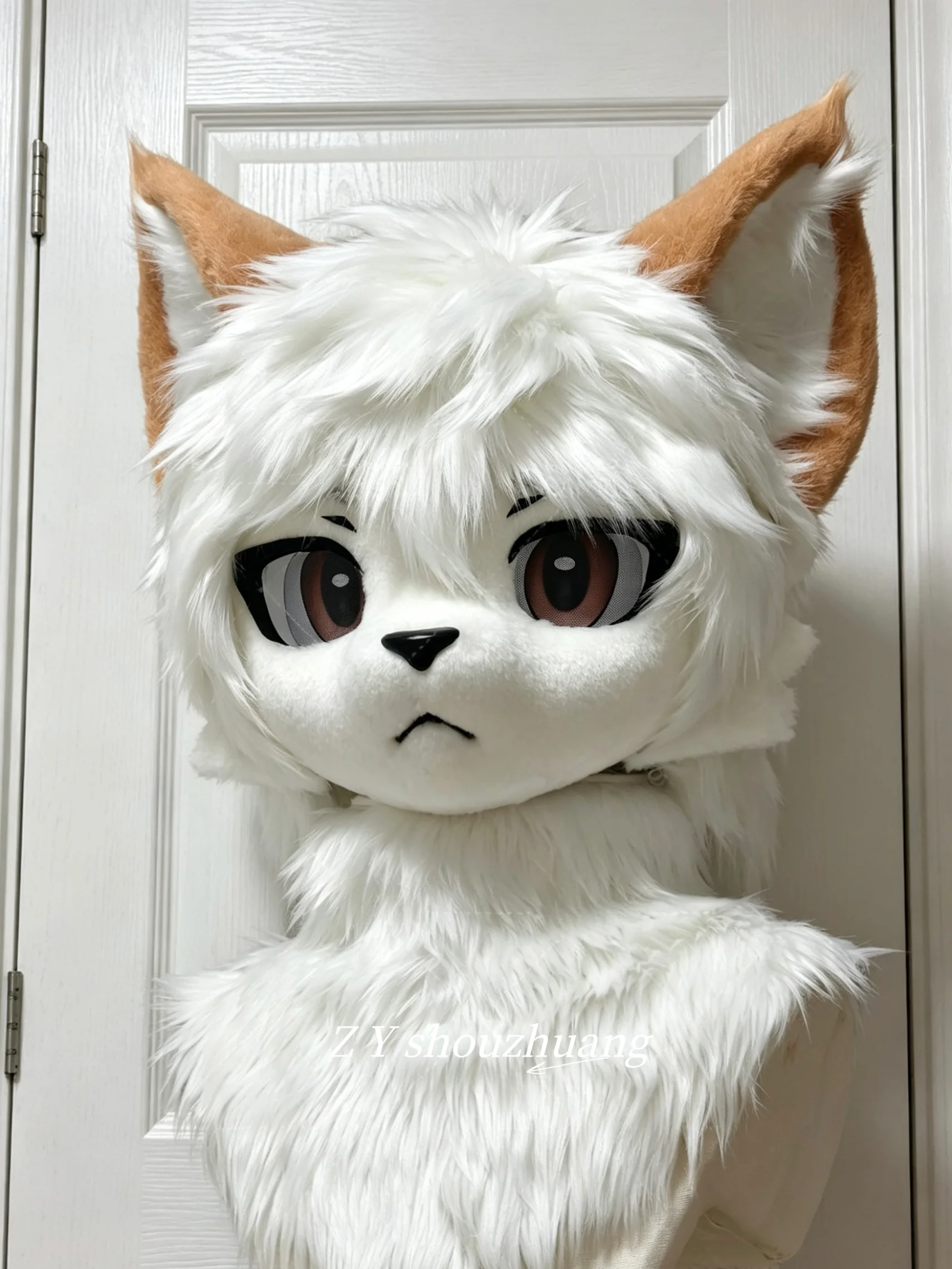 

Fur suit with long fur and handsome headgear, gray wolf, fox mascot headpiece, Halloween fur costume role-playing promotion for
