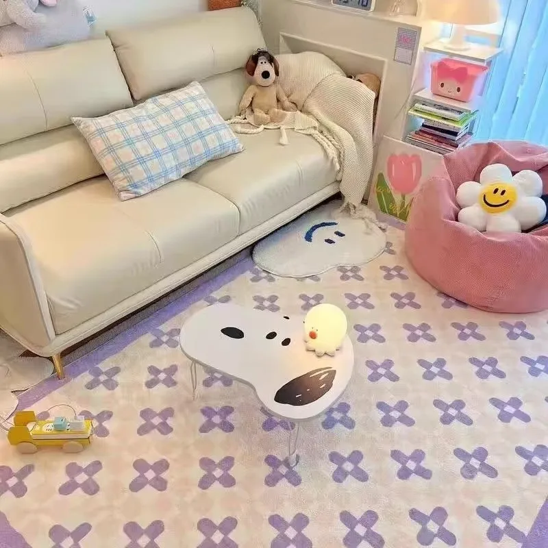 VIKAMA Korean Check Floral Rug Non Slip Warm Insulated Kids Play Area Bedroom Cloakroom Home Living Room Sofa Bedside Decor