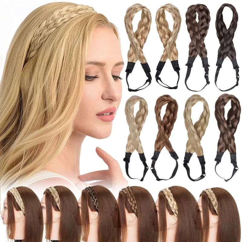 New Synthetic Braided Headbands Fake Hair Plaited Hair Band Braiding Hair Accessories Hair Extension Hairpiece for Women Girls