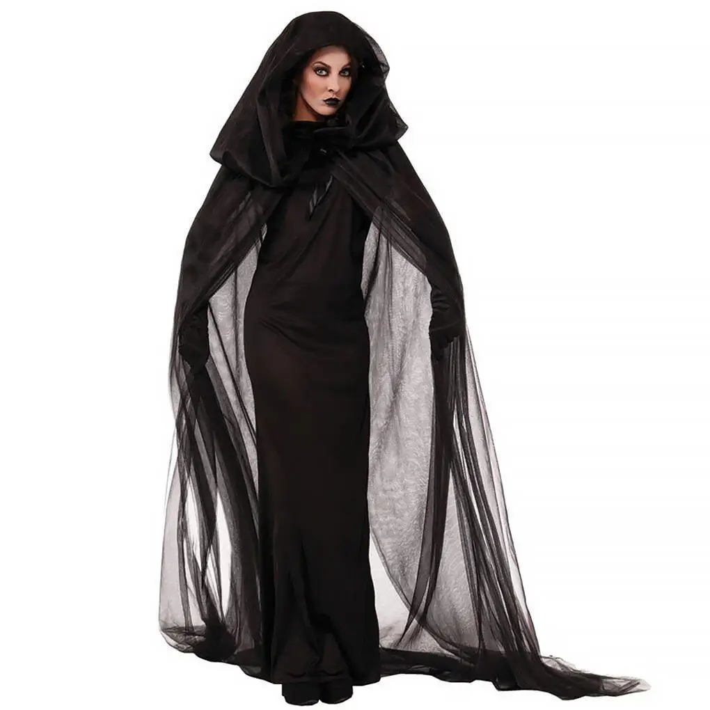 Costume d'Halloween de Haute Qualité en Gaze Noire, Tenue de Cosplay de Vampire, Jeu de Démon d'Horreur