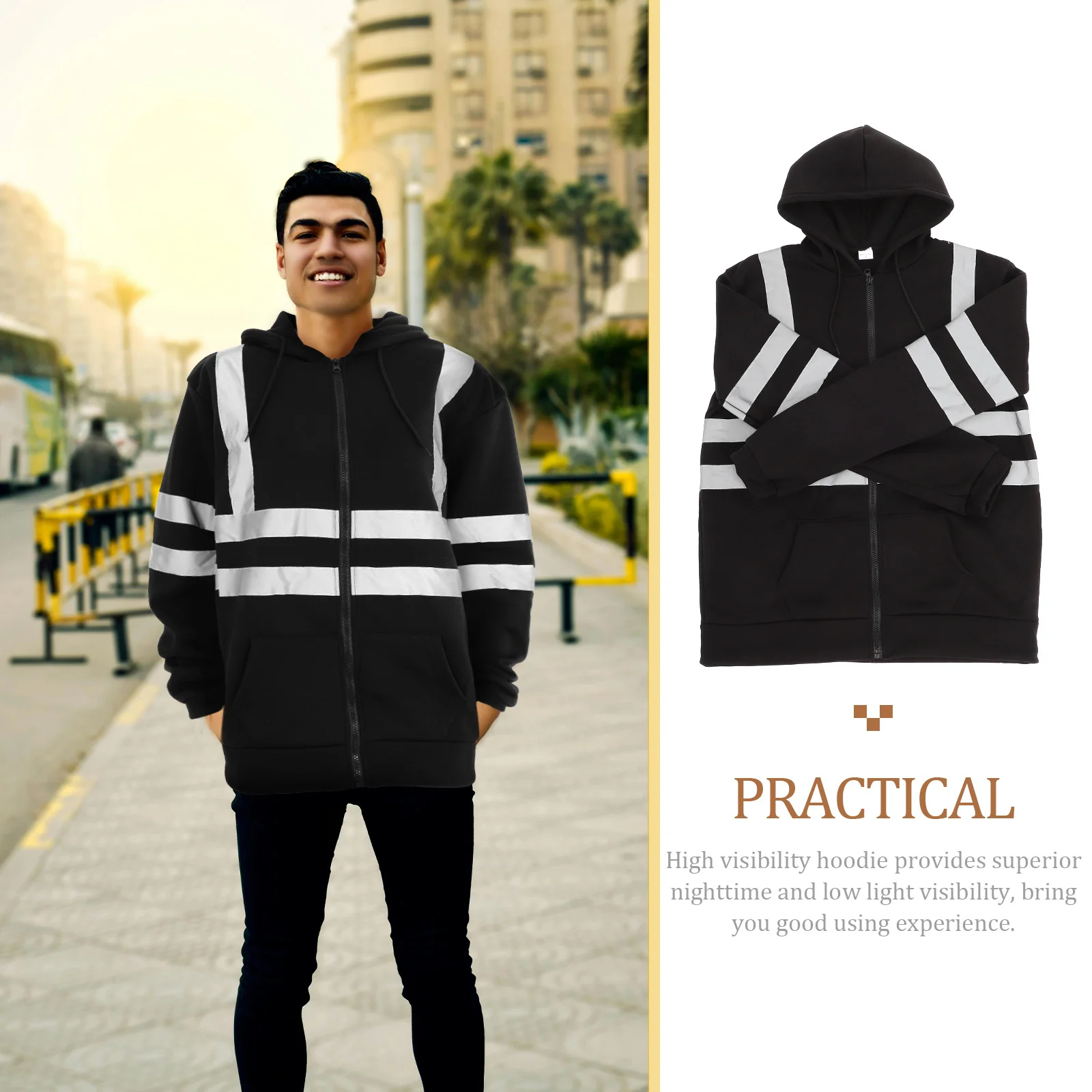 

Reflective Safety Hoodie Xxl High Visibility Lightweight Comfortable Outdoor Construction Roadside Emergency Traffic Sanitation