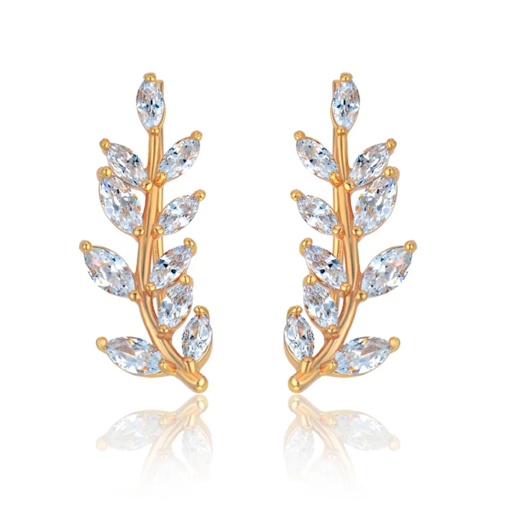 

Shine Leaf Ear Cuffs Clip Earrings For Women Cute Gold Color CZ Crystal No Piercing Earring Punk Jewelry Gifts Wholesale