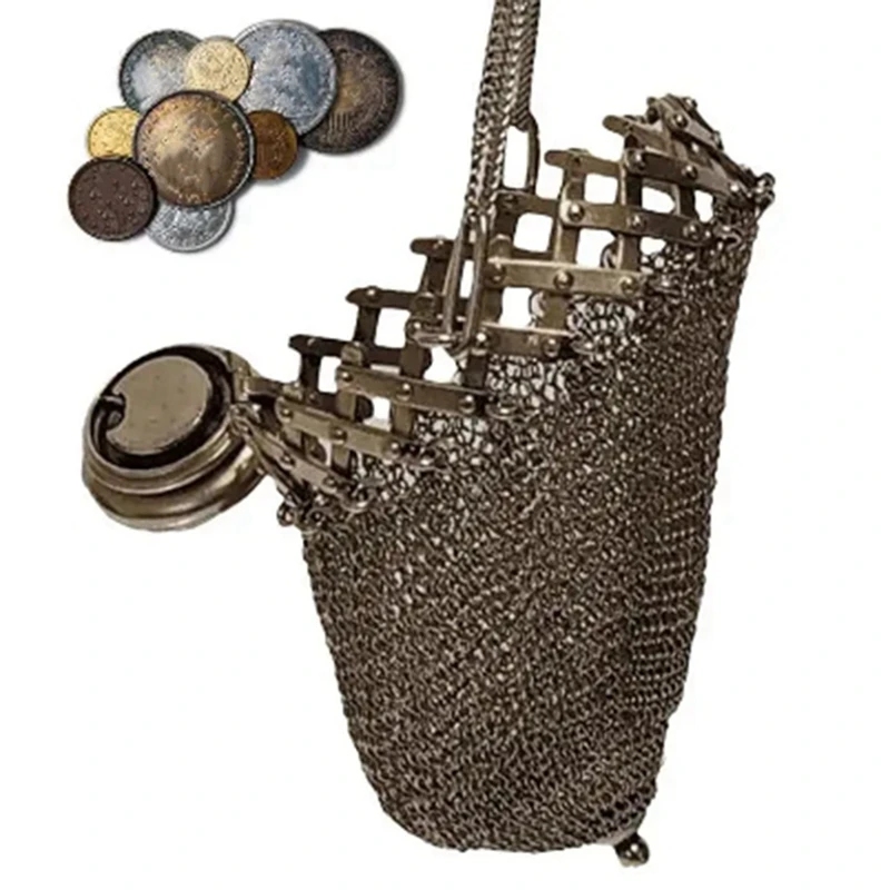 Handmade 1920'S English Coin Purse, Victorian Silver Twist Lid Gate Mesh Purse Victorian Sterling Silver Coin Bag