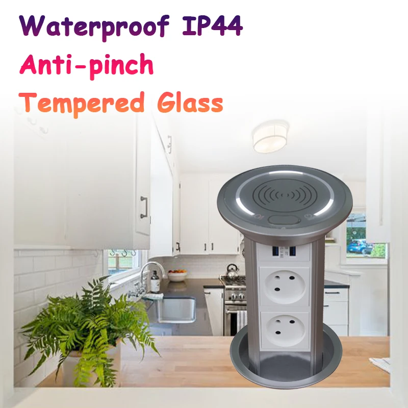 Israeli Plug Desktop Motorized Lifting Pop UP Socket Kitchen Worktop Hidden With 2 Power Outlets Dual USB Charging Ports