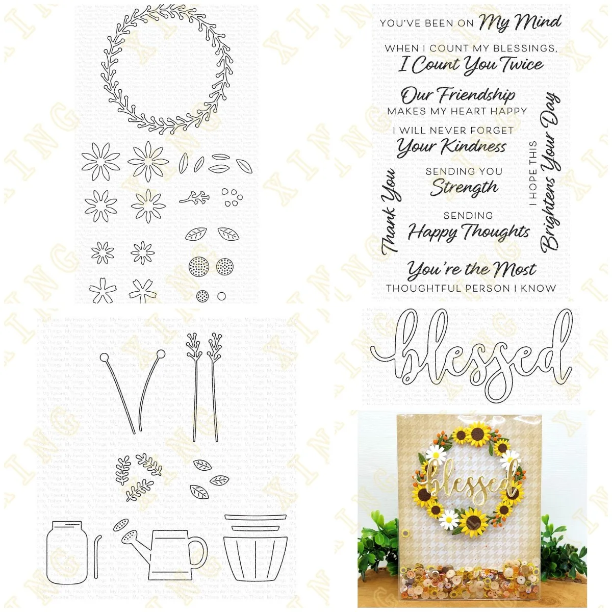 

NewSunflower Wreath Blessed Greetings Metal Cutting Dies Clear Stamps Scrapbook Diary Secoration Embossing Template Diy Handmade