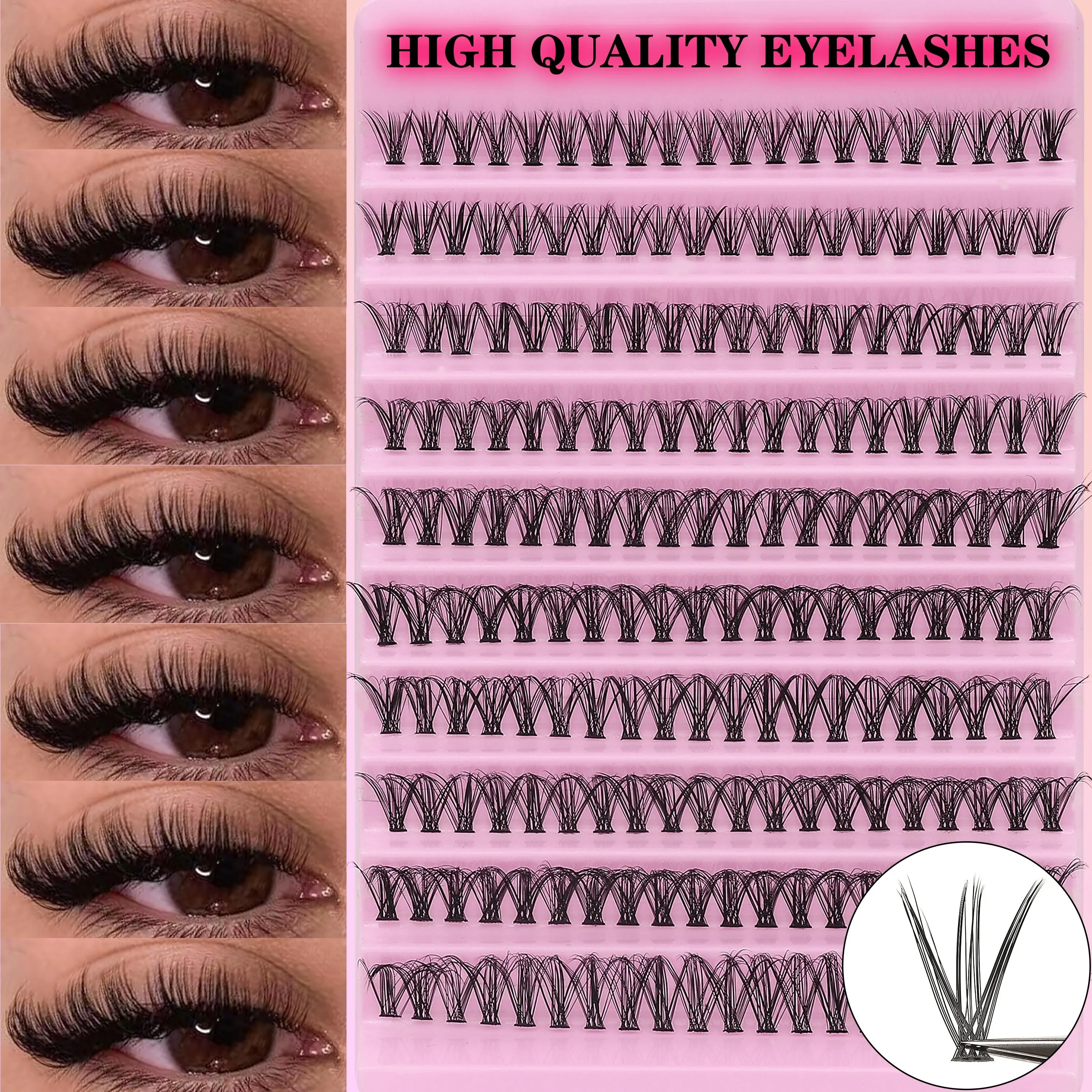 200 Stück 30D Cluster Falsche Wimpern Set, DIY Wimpernverlängerung, 0,05 mm Dicke, D Curl, gemischte Längen 8–16 mm – Detail 9