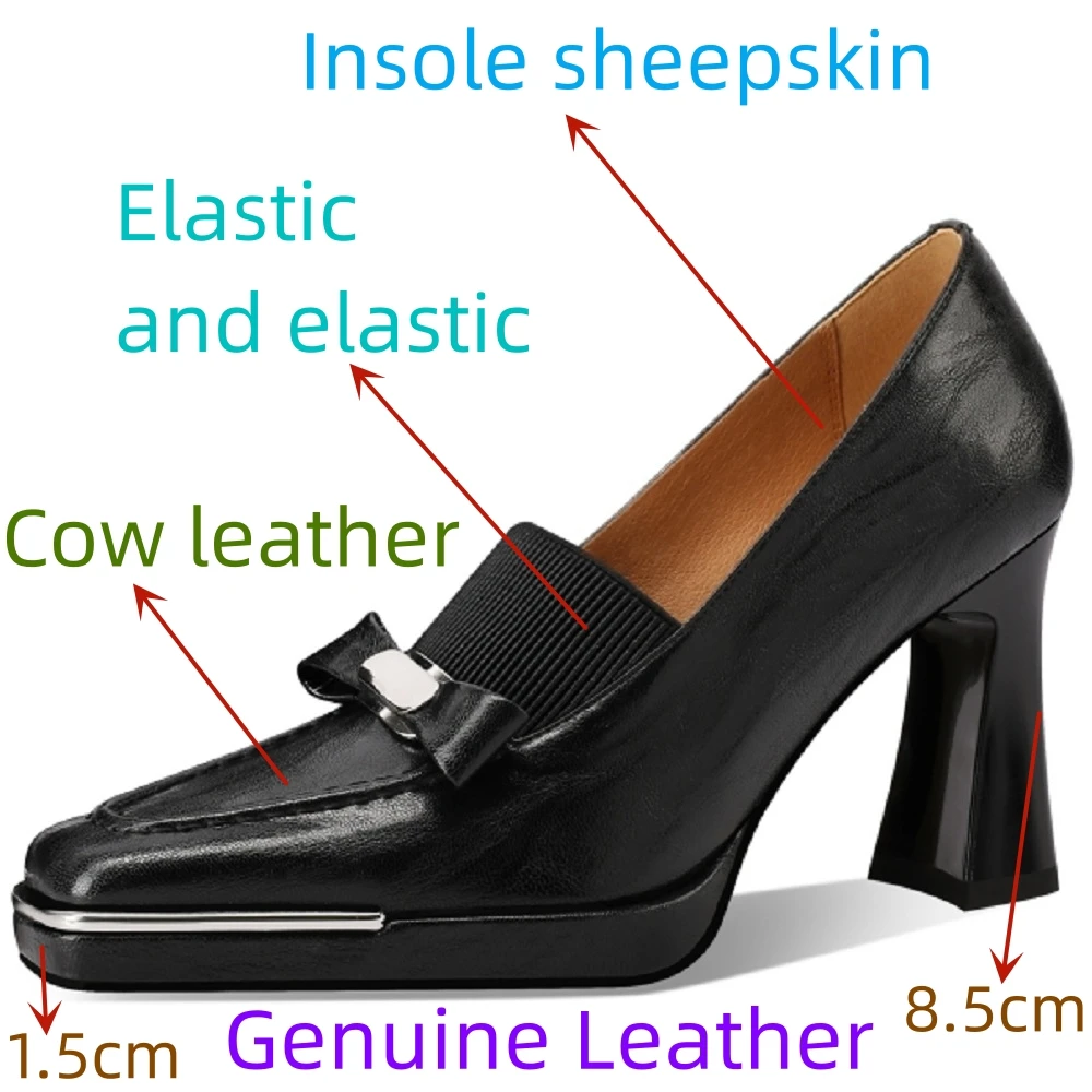 【JOCHEBED HU】Women Brand Handmade Shoes Natural Genuine Leather Platform Chunky High Heel Shoes Pumps Ladies