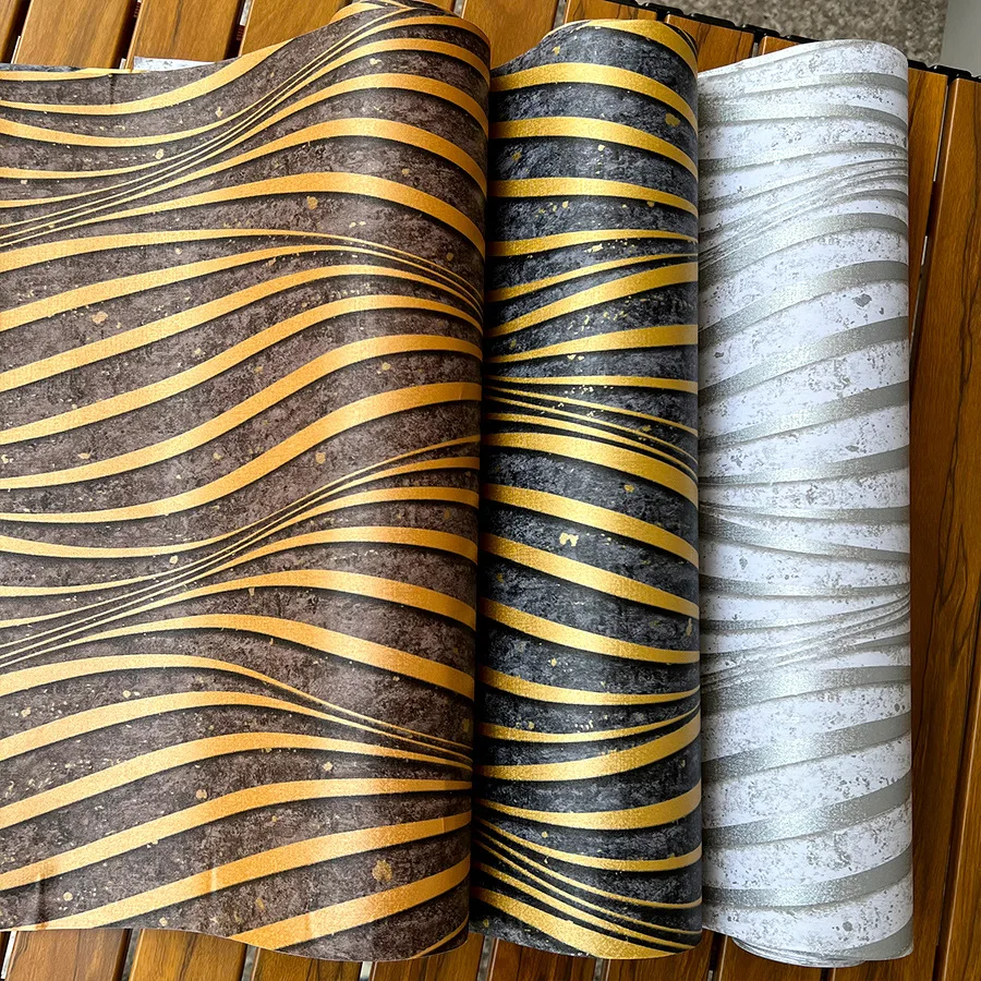 Self Adhesive Wallpaper Curve Embossed Hot Stamping Sticker Wavy Living Room Bar Restaurant Background Wall PVC Wallpaper